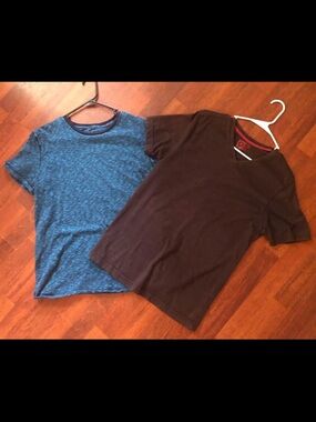 Teen Boys 2 Casual Short Sleeve Tees - Blue Heather & Dark Brown American Eagle